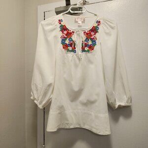 H&M Garden Collection Women’s Embroidered Boho Blouse White Cotton Size4